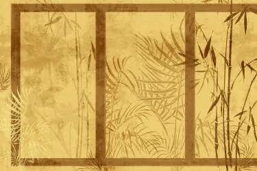 GIN2201 ORO | Carta da parati dorata stile Japan con bamboo